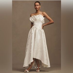 Elliatt Caspian Strapless Jacquard High-Low Cream Dress